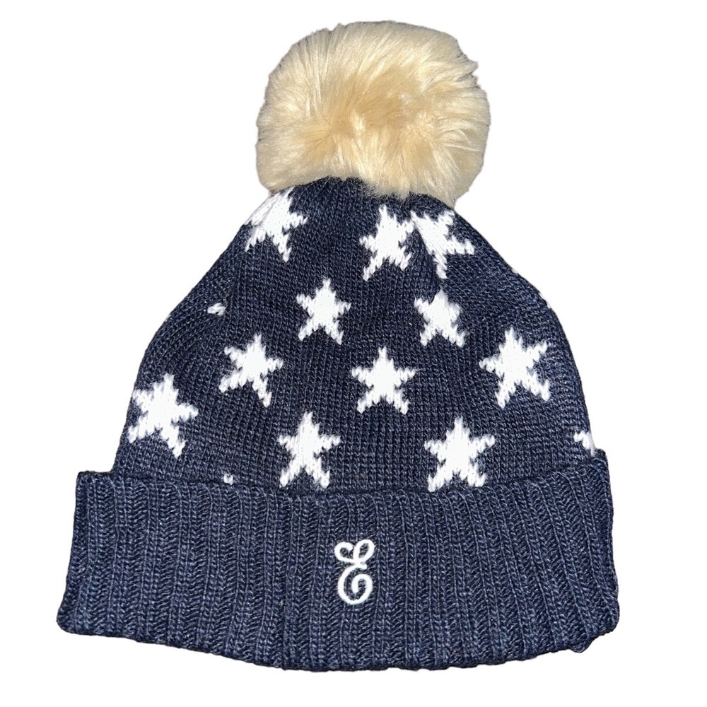 Mark & Graham STARS POM POM HAT navy beanie initial monogram “E”